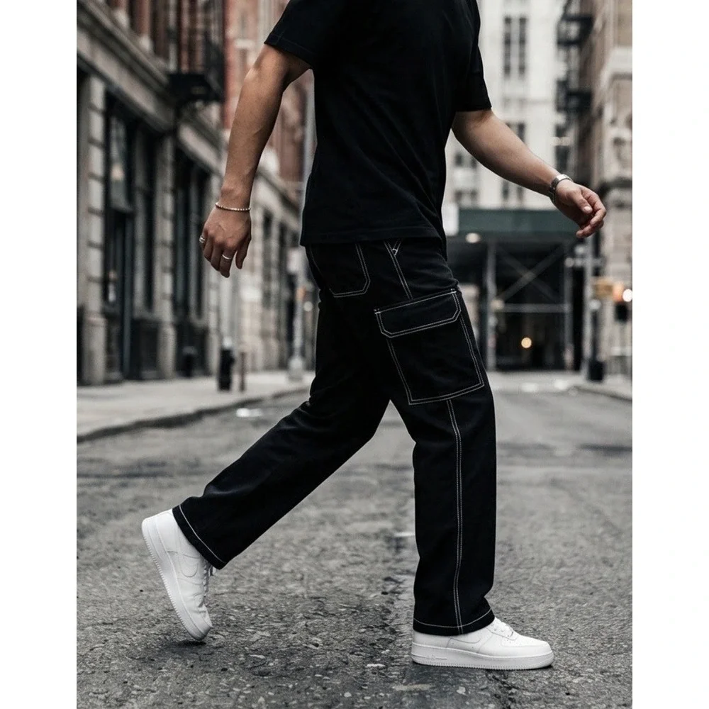 $164 True Religion Cargo Pants Mens 33 x 32 Jet Black Straight Leg Carpenter NWT